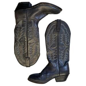 Abilene Women’s Black Leather Cowboy Boots Size 6.5 Western Made USA